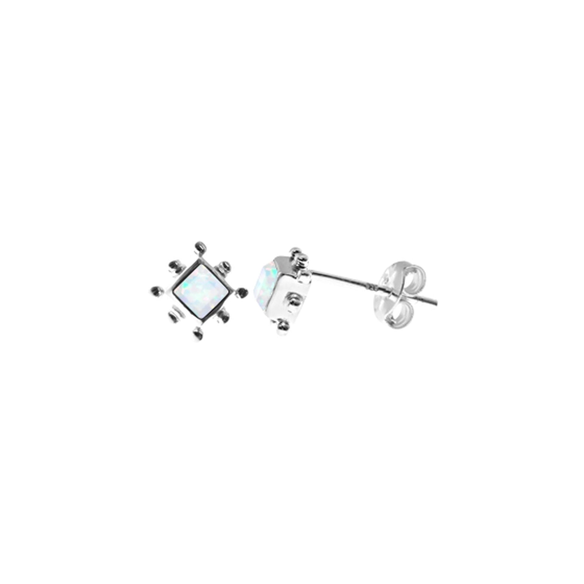 Shannon square white opalique bobble framed studs