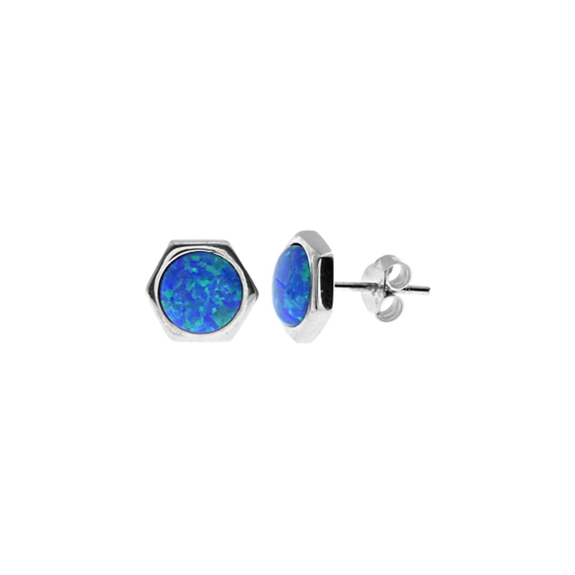 Diana hexagon with round blue opalique studs