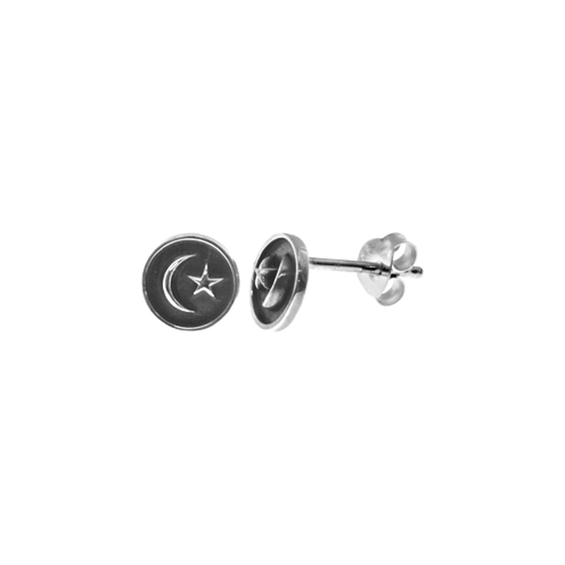 Faith oxidised crescent moon & star disc studs