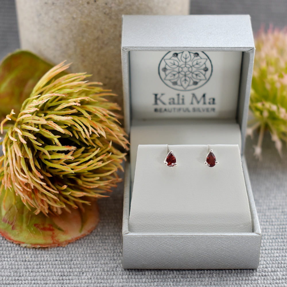 Kara dainty teardrop faceted garnet studs