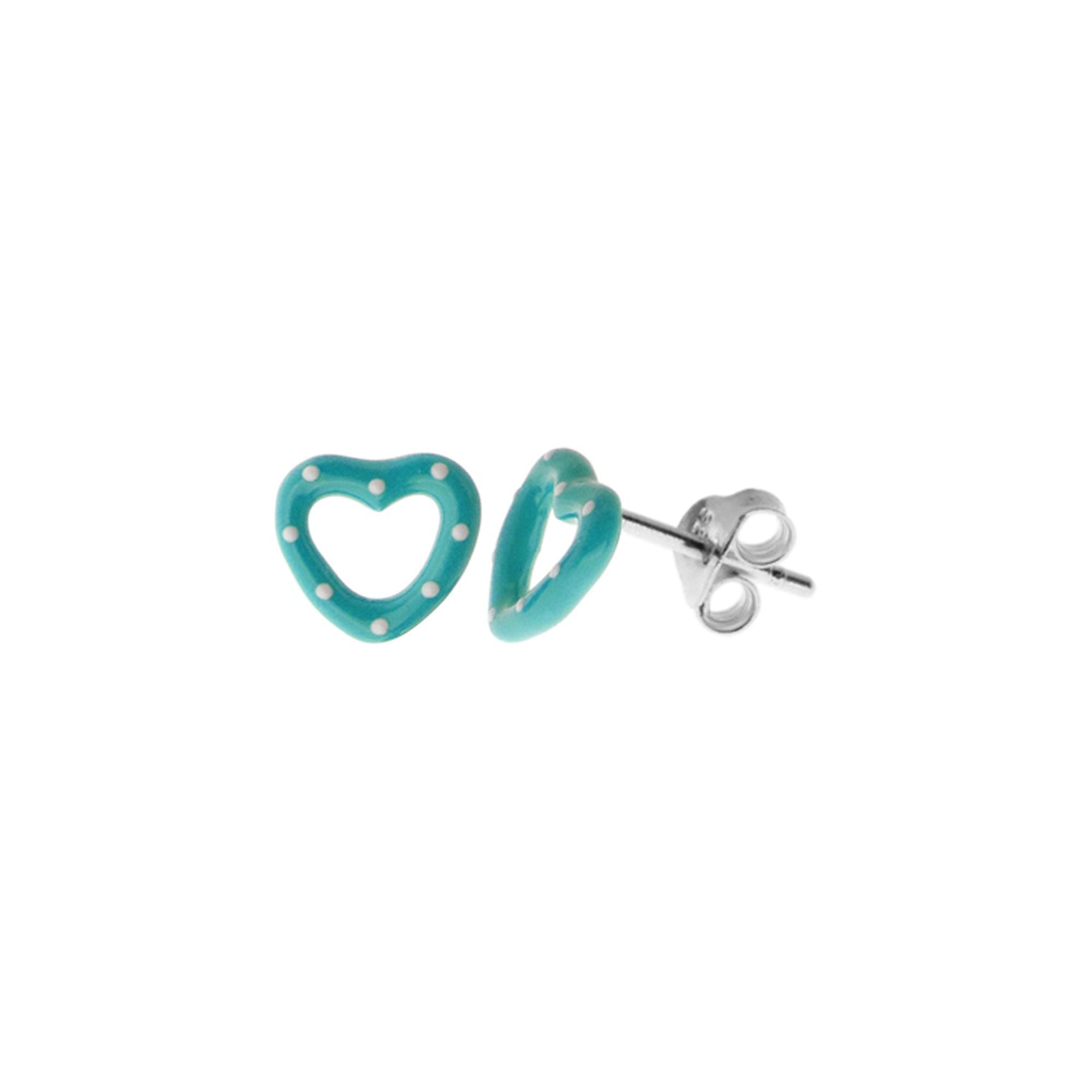Poppy studs with blue open hearts