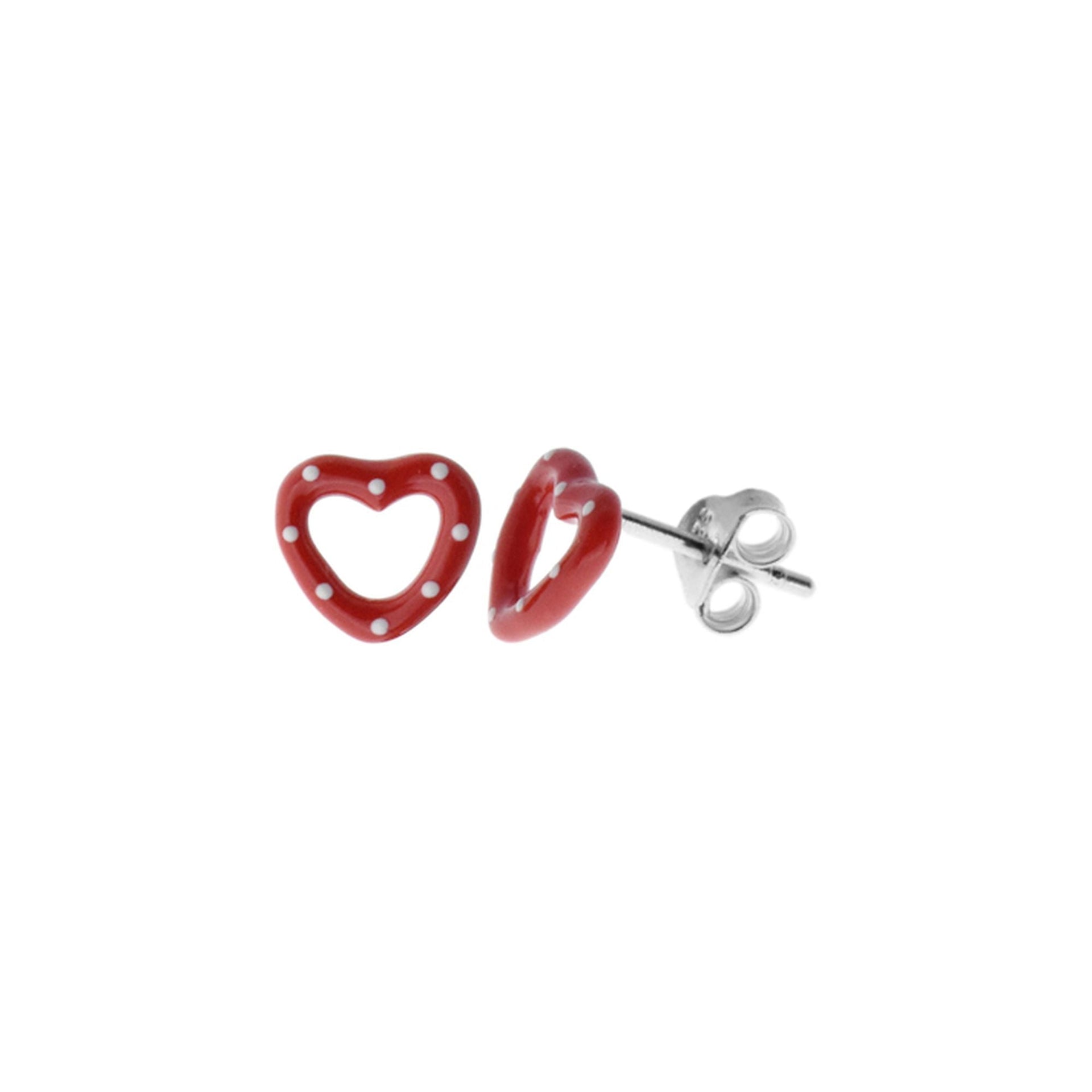 Poppy studs with red open hearts