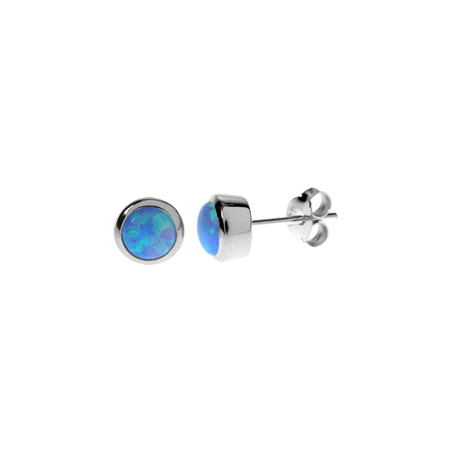 Angelica round collet-set blue opalique studs