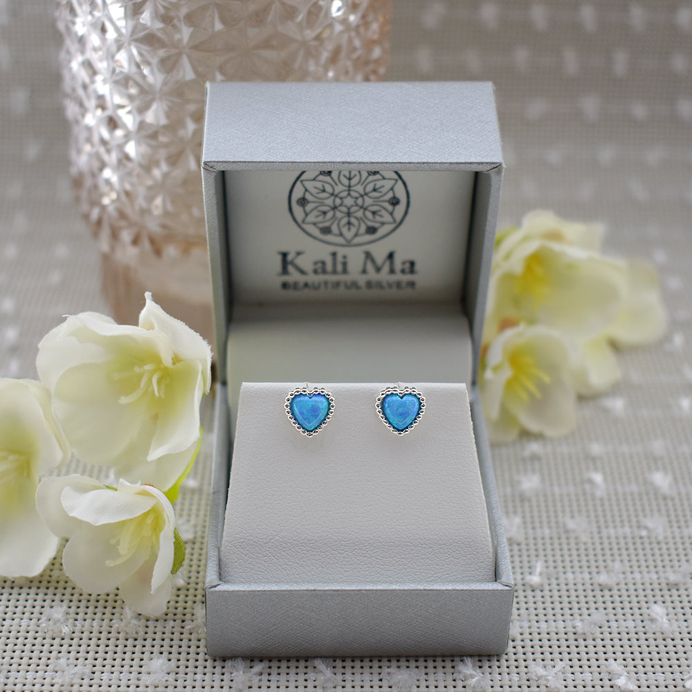 Bethan fancy blue opalique heart studs