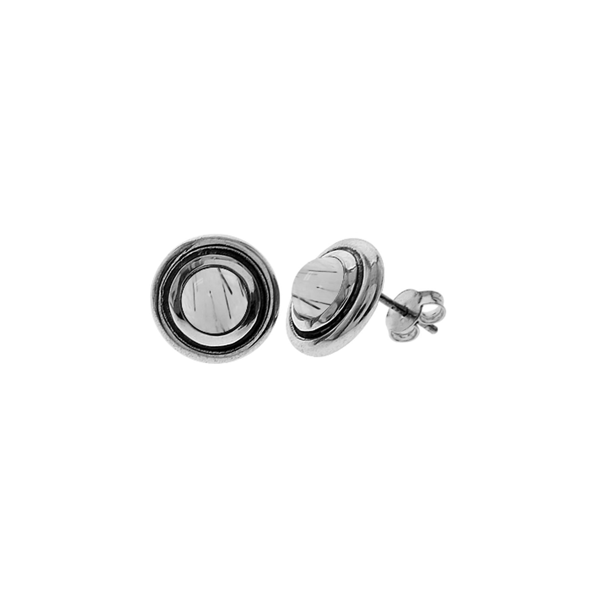 Round tourmalated quartz double surround studs