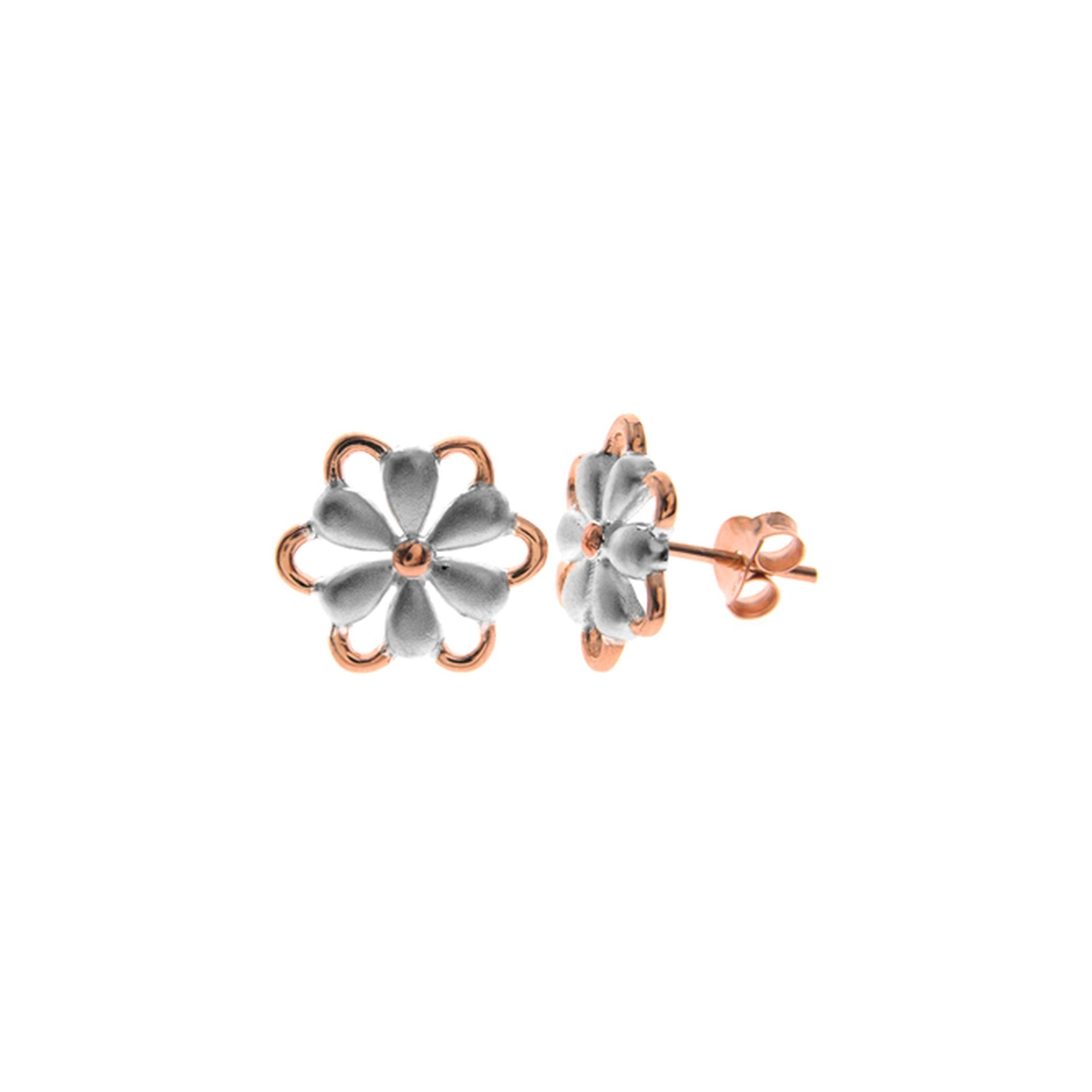 Satinised flower studs with rose gold plate