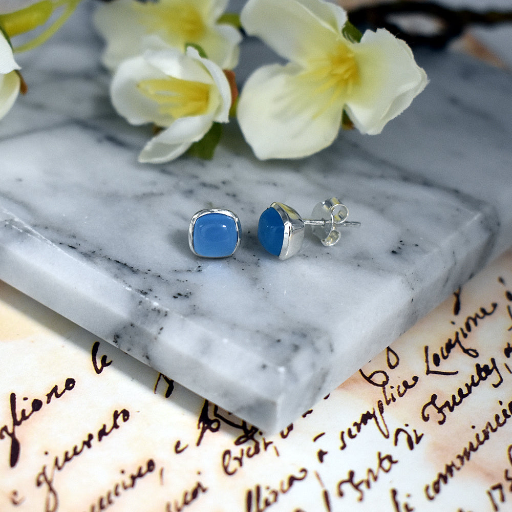 Samira squircle blue chalcedony studs
