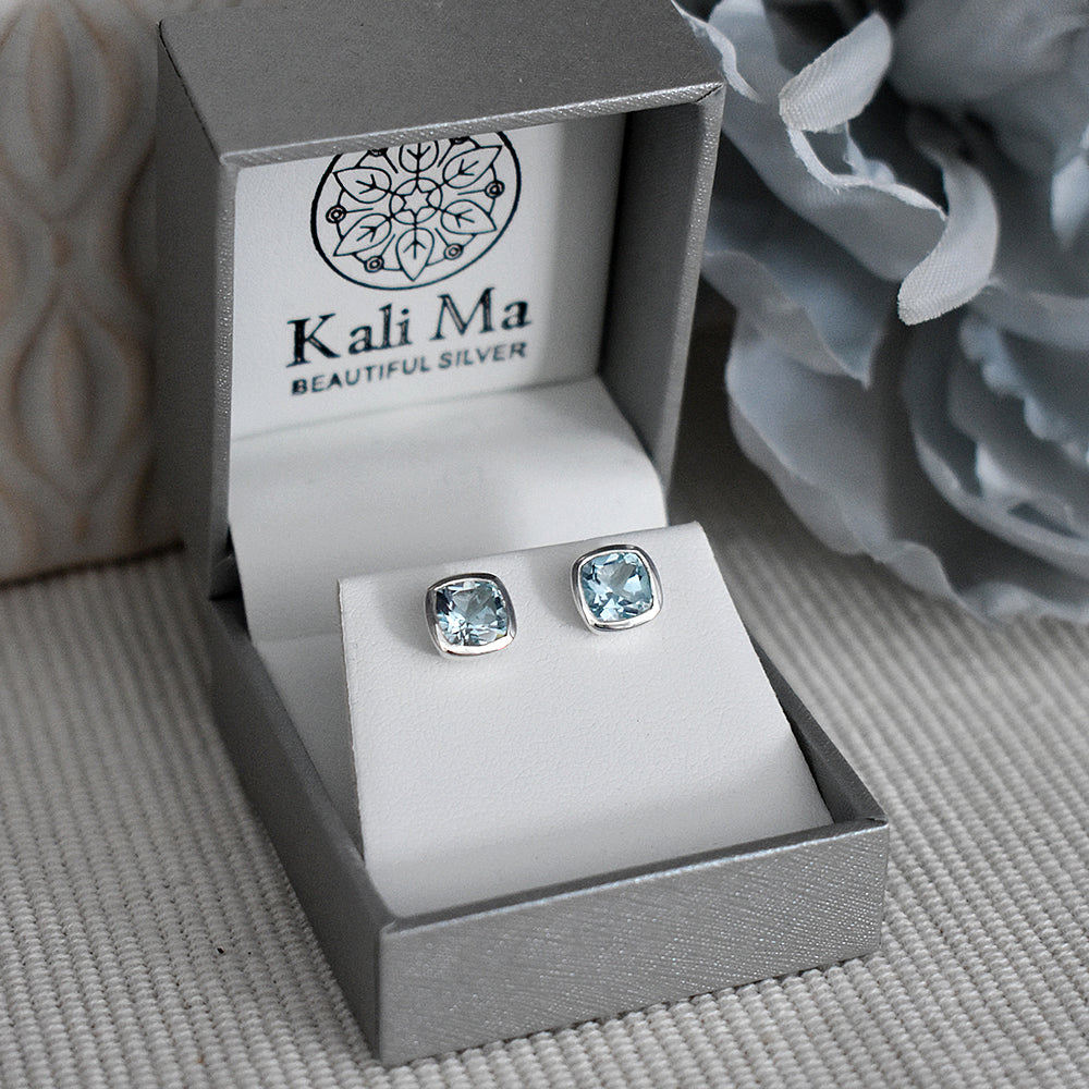 Samira squircle blue topaz studs