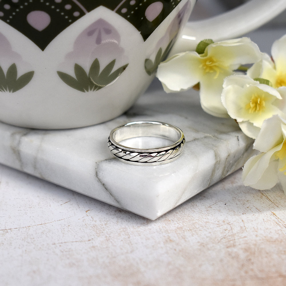 Harley plain silver rope design spinning ring