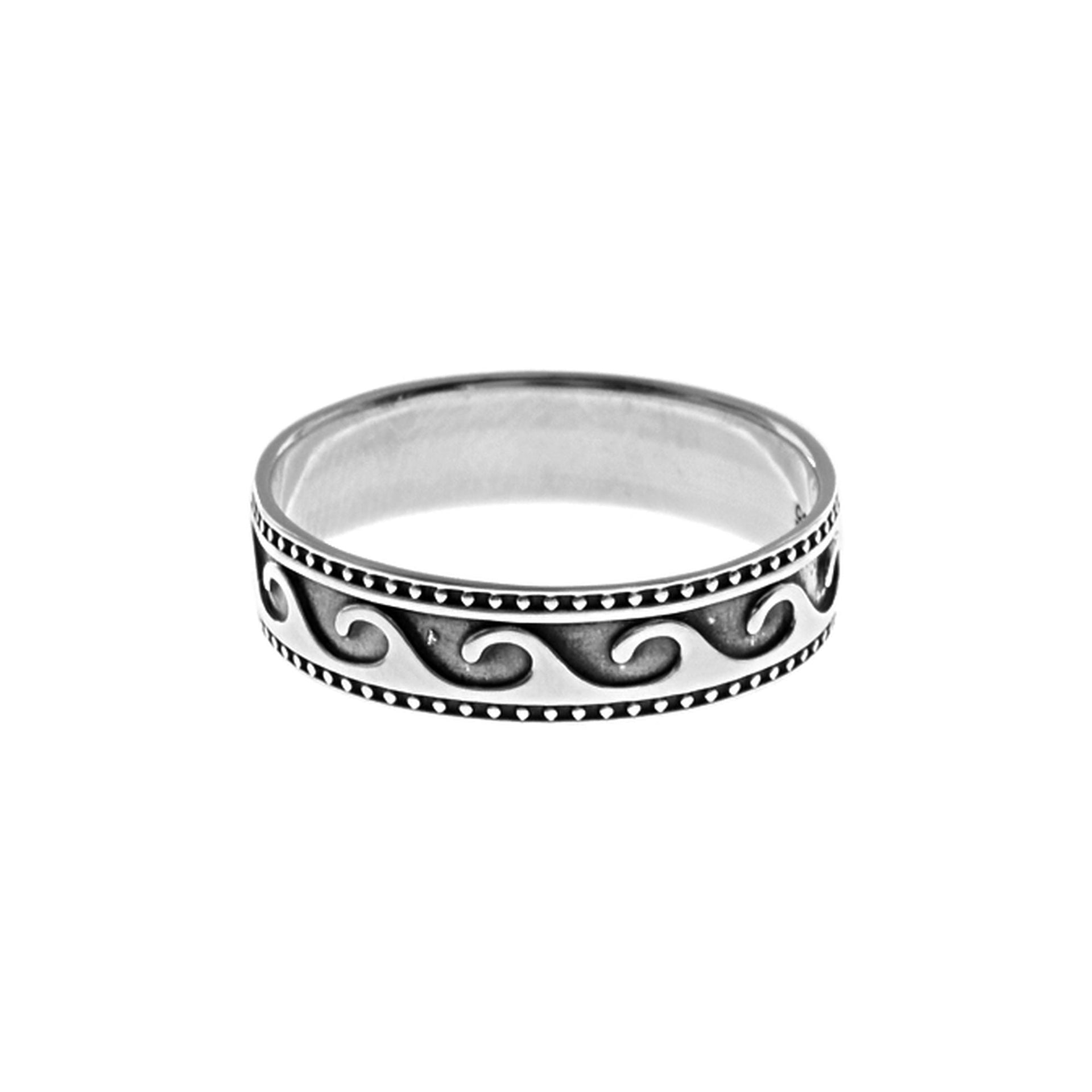Harley oxidised silver band ring with wave detail