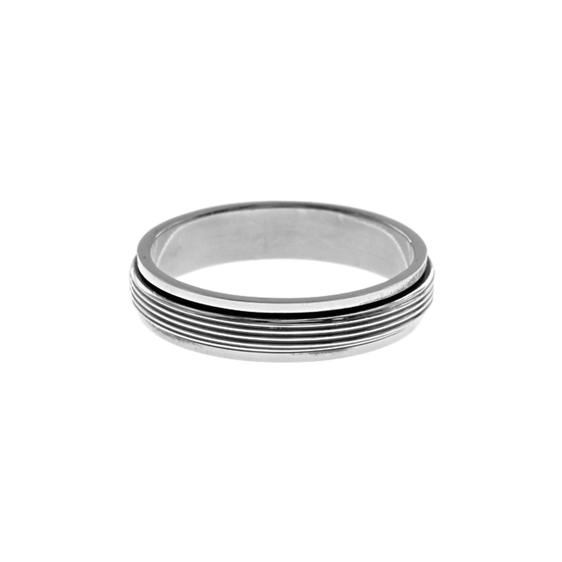 Harley silver ring with horizontally fluted spinning