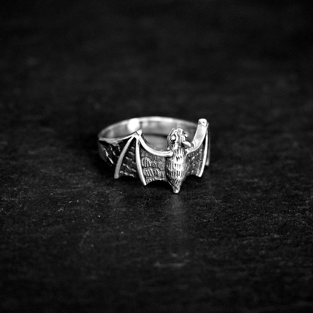 Harley oxidised silver bat with spread wings ring (XL)