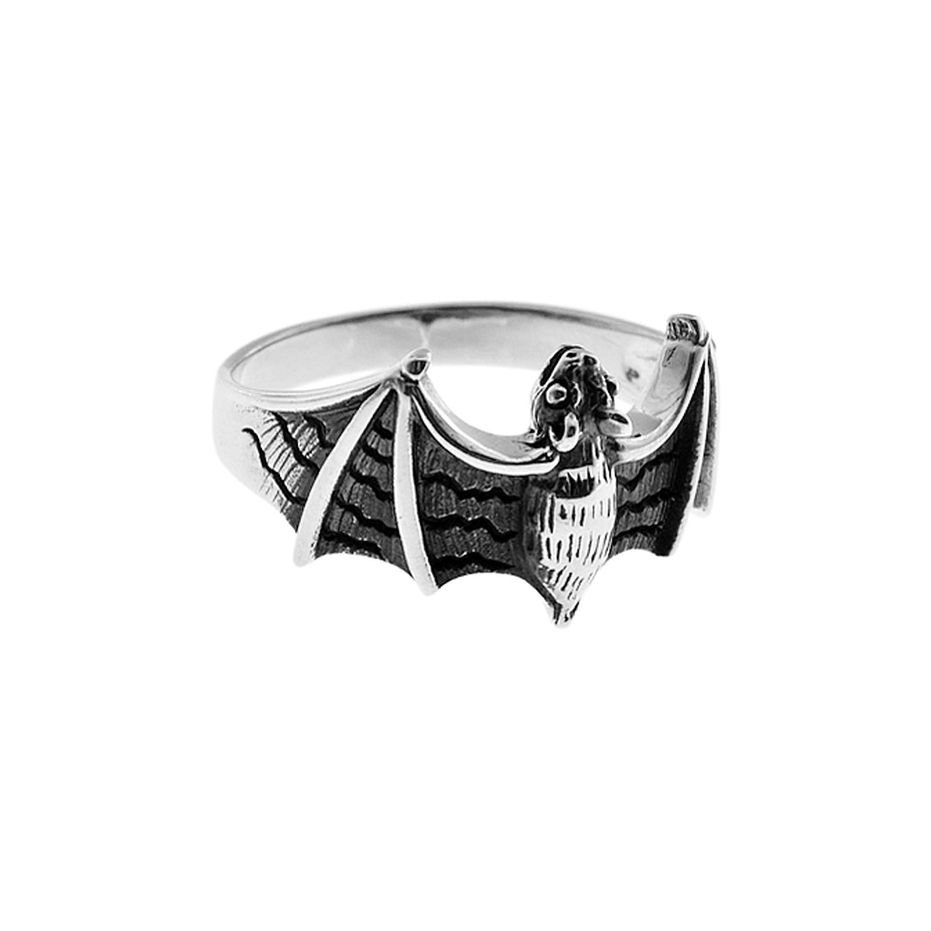 Harley oxidised silver bat with spread wings ring (XL)
