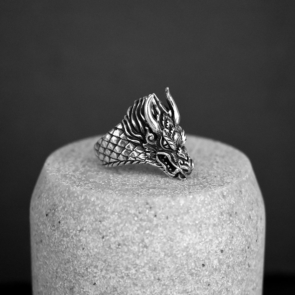 Harley horned dragon silver ring