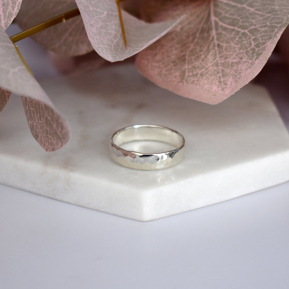 Harley silver band ring with hammered finish